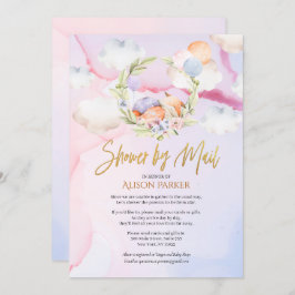 可愛いウッドランドキツネピンクスカイベビーシャワーbyメール 招待状