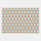 可愛いウッドランドキツネ柄 – アクアグリーンクリスマス ラッピングペーパーシート (正面)