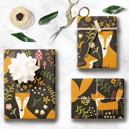 可愛いウッドランドキツネ柄 ラッピングペーパーシート