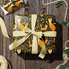 可愛いウッドランドキツネ柄 ラッピングペーパー