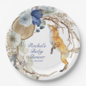 可愛いウッドランドキツネ水彩フローラベビーシャワー ペーパープレート (正面)
