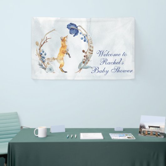 可愛いウッドランドキツネ水彩フローラベビーシャワー 横断幕 (トレードショー)