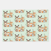 可愛いウッドランドグリーン森林動物ラッピング紙 ラッピングペーパーシート (正面3)