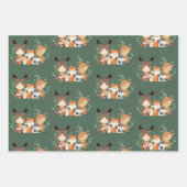 可愛いウッドランドグリーン森林動物ラッピング紙 ラッピングペーパーシート (正面2)