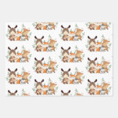 可愛いウッドランドグリーン森林動物ラッピング紙 ラッピングペーパーシート (正面)