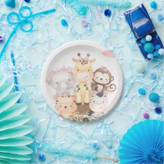 可愛いウッドランドサファリ動物ガールベビーシャワー ペーパープレート (パーティー)