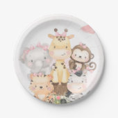 可愛いウッドランドサファリ動物ガールベビーシャワー ペーパープレート (正面)