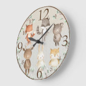 可愛いウッドランドシーン水彩森林動物 ラージ壁時計 (傾斜)