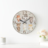 可愛いウッドランドシーン水彩森林動物 ラージ壁時計 (ホーム)