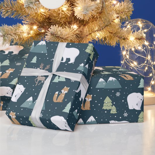 可愛いウッドランドタイルパーティークリスマス ラッピングペーパー (クリスマス)
