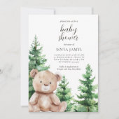 可愛いウッドランドテディベアベビーシャワー 招待状 (正面)