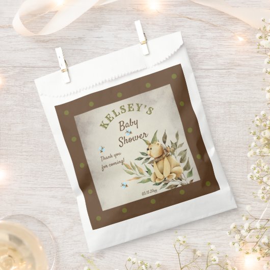 可愛いウッドランドテディベア男の子ベビーシャワー フェイバーバッグ (クリップ留めされた状態)