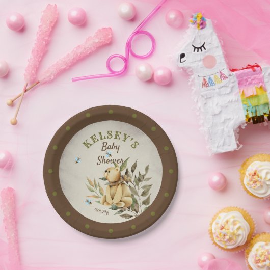可愛いウッドランドテディベア男の子ベビーシャワー ペーパープレート (パーティー)