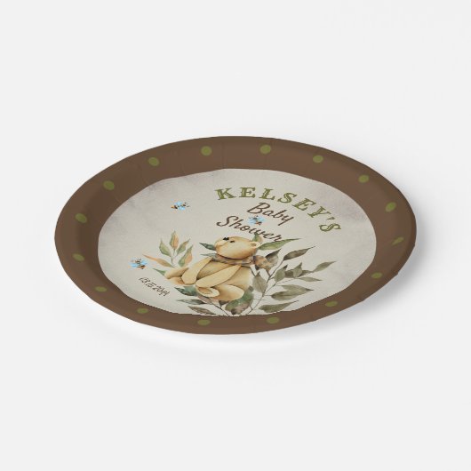 可愛いウッドランドテディベア男の子ベビーシャワー ペーパープレート (アングル)