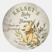 可愛いウッドランドテディベア男の子ベビーシャワー ラウンドシール (正面)