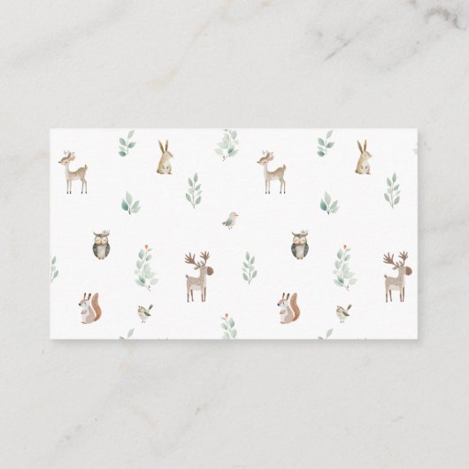 可愛いウッドランドテーマ男の赤ちゃんシャワーおむつラッフル エンクロージャーカード (裏面)