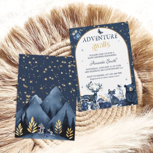 可愛いウッドランドナイトアニマルアドベンチャーベビーシャワー 招待状