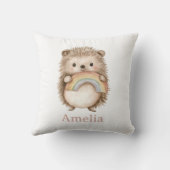 可愛いウッドランドハリネズミと名前の付いた虹 クッション (裏面)