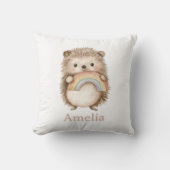 可愛いウッドランドハリネズミと名前の付いた虹 クッション (正面)