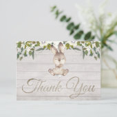 可愛いウッドランドバニーラビットベイビーシャワーありがとう サンキューカード (スタンド正面)