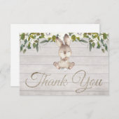 可愛いウッドランドバニーラビットベイビーシャワーありがとう サンキューカード (正面/裏面)