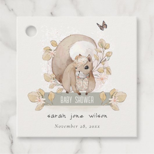 可愛いウッドランドフォレストフローラリス赤ちゃんシャワー フェイバータグ (正面)