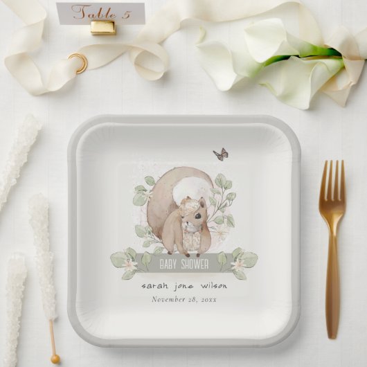 可愛いウッドランドフォレストフローラリス赤ちゃんシャワー ペーパープレート (ウェディング)