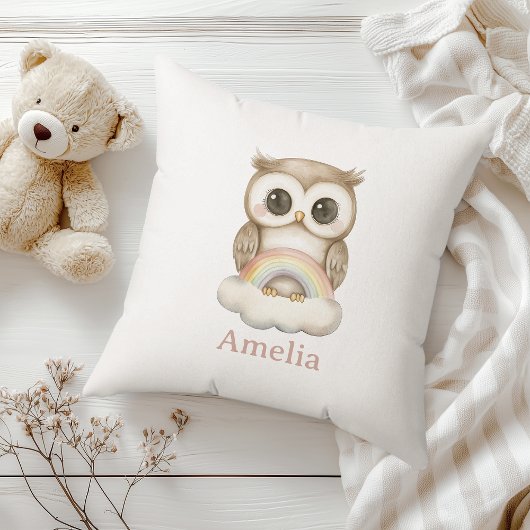 可愛いウッドランドフクロウオンザボホレインボー子供部屋 クッション