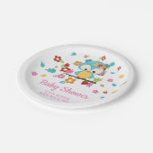 可愛いウッドランドフクロウ&フラワーベビーガール赤ちゃんシャワー ペーパープレート (アングル)