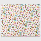 可愛いウッドランドフクロウ&フラワーベビーガール赤ちゃんシャワー ラッピングペーパー (フラット)