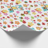 可愛いウッドランドフクロウ&フラワーベビーガール赤ちゃんシャワー ラッピングペーパー (角)