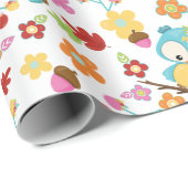 可愛いウッドランドフクロウ&フラワーベビーガール赤ちゃんシャワー ラッピングペーパー (ロールコーナー)