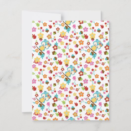 可愛いウッドランドフクロウ&フラワーベビーガール赤ちゃんシャワー 招待状 (裏面)