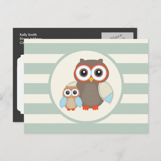 可愛いウッドランドフクロウ、ライトセージ緑 ポストカード (正面/裏面)