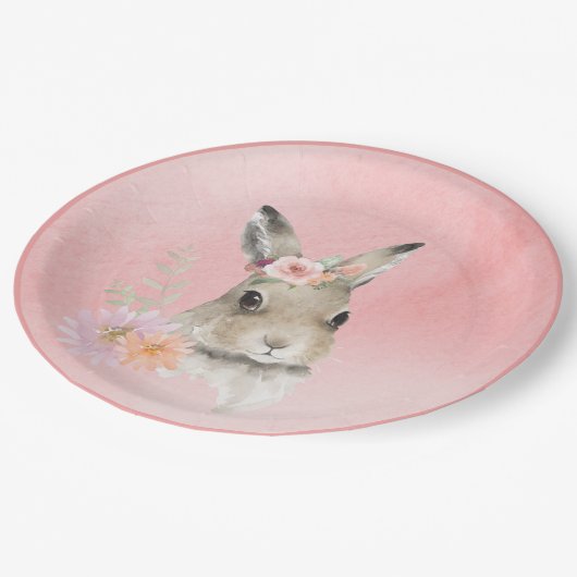 可愛いウッドランドフローラバニー水彩赤ちゃんシャワー ペーパープレート (アングル)