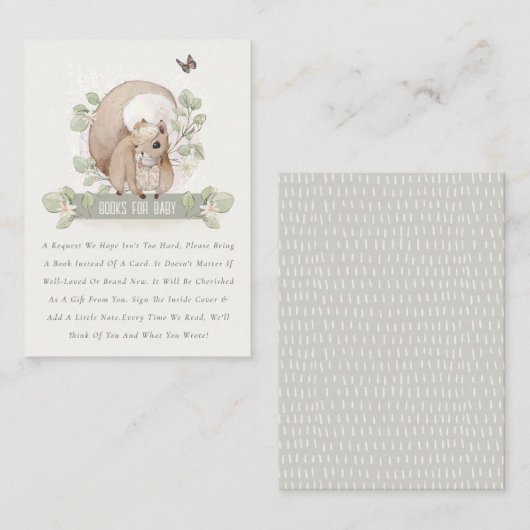 可愛いウッドランドフローラリスの赤ちゃんシャワー用の本 エンクロージャーカード (正面/裏面)