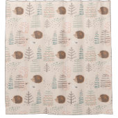 可愛いウッドランドヘッジホッグパターン シャワーカーテン (正面)