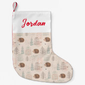 可愛いウッドランドヘッジホッグパターン スモールクリスマスストッキング (正面)