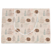 可愛いウッドランドヘッジホッグパターン ラージペーパーバッグ (正面)