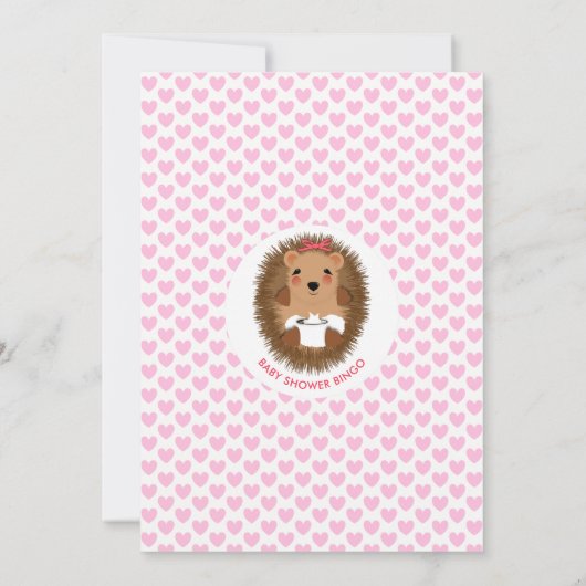 可愛いウッドランドヘッジホッグ赤ちゃんガールシャワービンゴゲーム 招待状 (裏面)