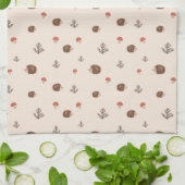 可愛いウッドランドヘッジホッグ&マッシュルームパターン キッチンタオル (折り畳み)