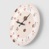 可愛いウッドランドヘッジホッグ&マッシュルームパターン ラージ壁時計 (傾斜)