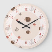 可愛いウッドランドヘッジホッグ&マッシュルームパターン ラージ壁時計 (正面)