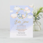 可愛いウッドランドベアフローラブルースカイ赤ちゃんシャワー 招待状 (スタンド正面)