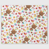 可愛いウッドランドベア&フラワーベビーガールベビーシャワー ラッピングペーパー (フラット)