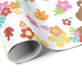 可愛いウッドランドベア&フラワーベビーガールベビーシャワー ラッピングペーパー (ロールコーナー)