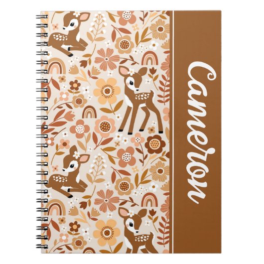 可愛いウッドランドベビーディアフローラルパターン ノートブック (正面)