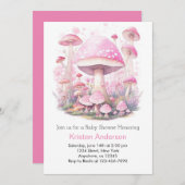 可愛いウッドランドマッシュルームアドベンチャーガールベビーシャワー 招待状 (正面/裏面)