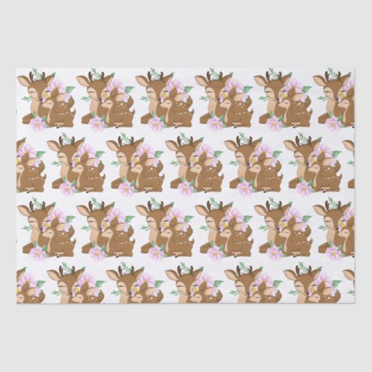 可愛いウッドランドママとベビーガールの鹿パーティー 薄葉紙 (正面)