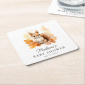 可愛いウッドランドリス秋ベイビーシャワー スクエアペーパーコースター (アングル)